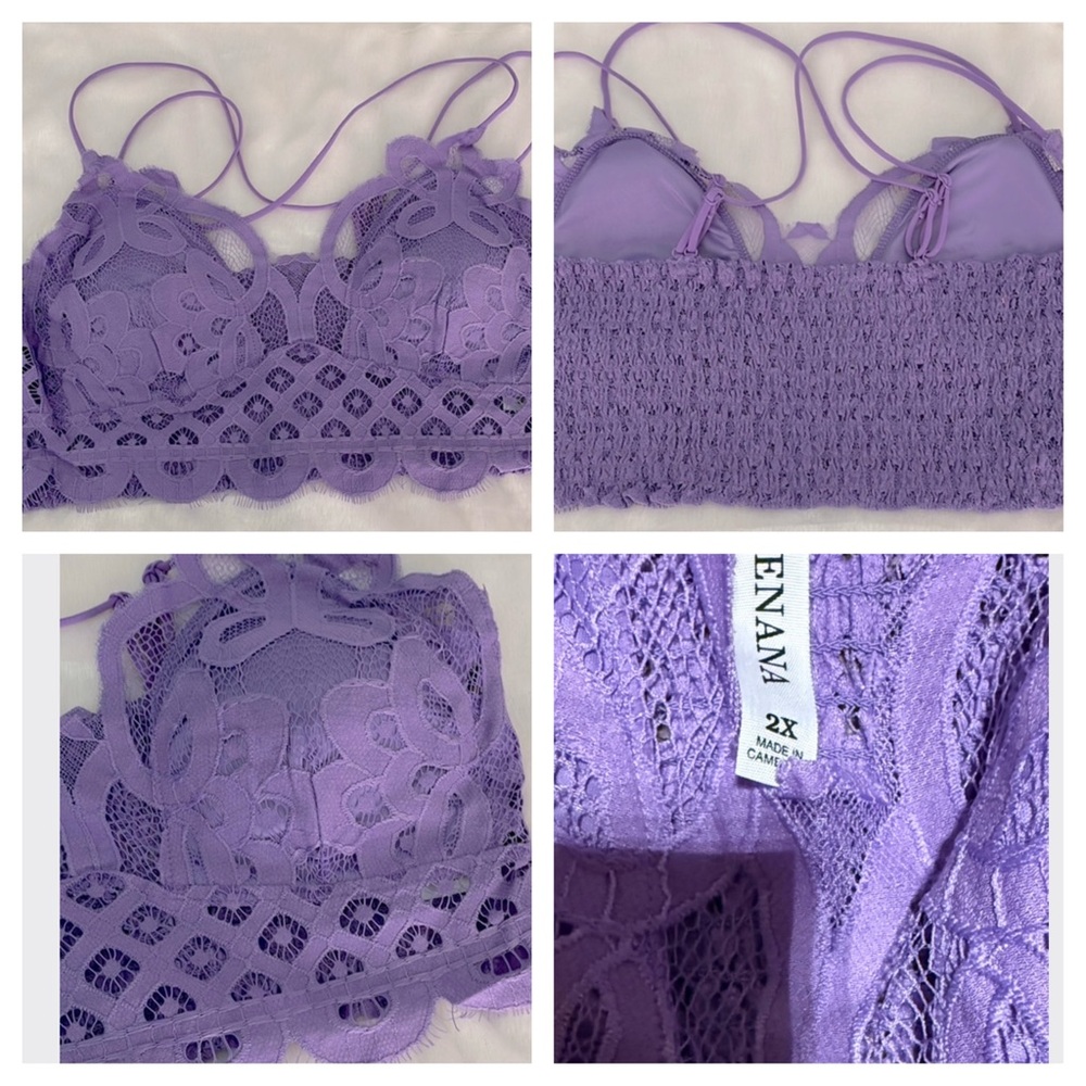 ZENANA Lilac Lace Bralette | Cross Strap | Smocked Band | Size 2X